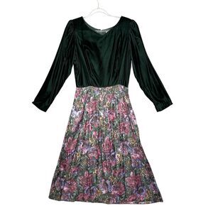 Vintage Lanz Originals Velvet Floral‎ Tapestry Special Occasion Midi Dress SZ 14